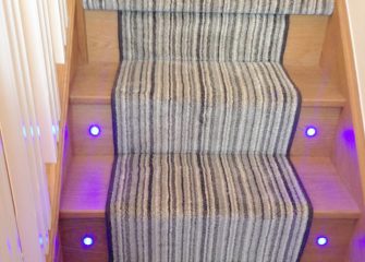 Striped stair carpet Bristol with stitched edge